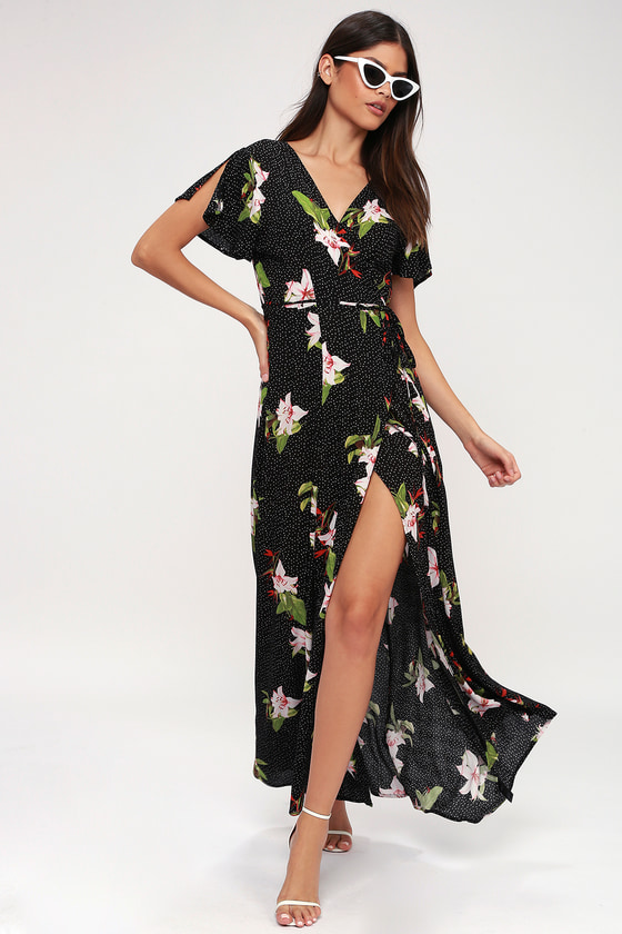 Lovely Black Tropical Print Dress ...